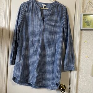Joie‎ Women's Tunic Top Blue White Striped Long Sleeve Small Cotton Natural